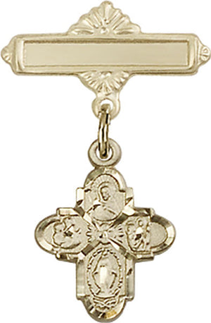 4-Way Charm and Polished Engravable Badge Pin