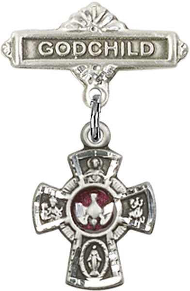 Red 5-Way Charm and Godchild Badge Pin