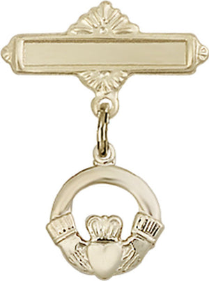 Claddagh Charm and Polished Engravable Badge Pin