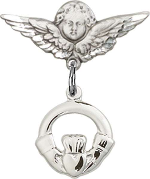 Claddagh Charm and Angel with Smaller Wings Badge Pin