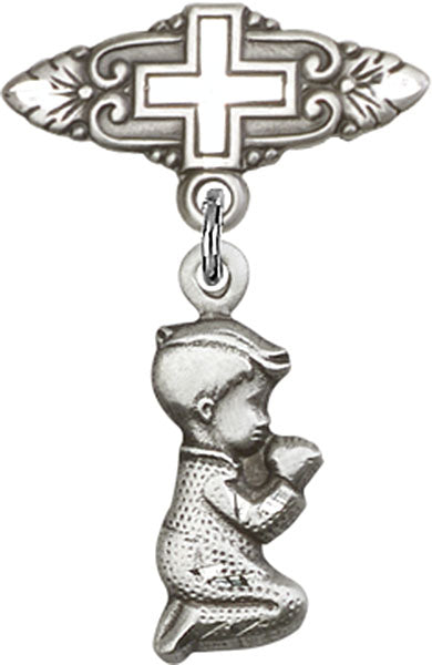 Praying Boy Charm and Badge Pin with Cross