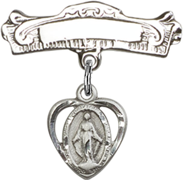 Miraculous Charm and Arched Polished Engravable Badge Pin