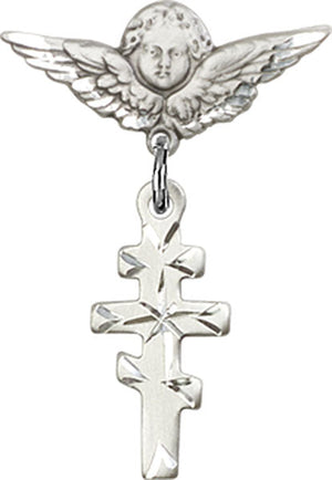 Greek Orthadox Cross Charm and Angel with Smaller Wings Badge Pin