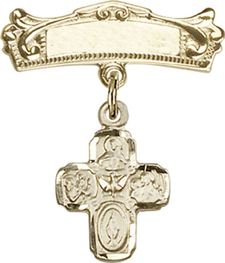 4-Way Charm and Arched Polished Engravable Badge Pin