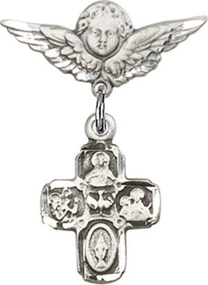 4-Way Charm and Angel with Smaller Wings Badge Pin