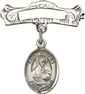 St. Albert the Great Charm and Arched Polished Engravable Badge Pin