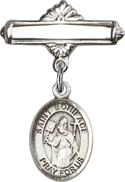 St. Boniface Charm and Polished Engravable Badge Pin