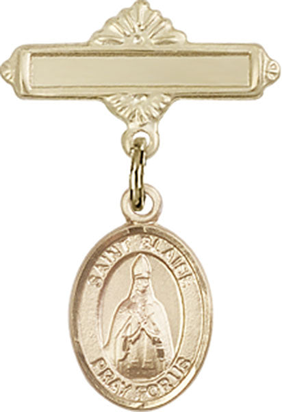 St. Blaise Charm and Polished Engravable Badge Pin