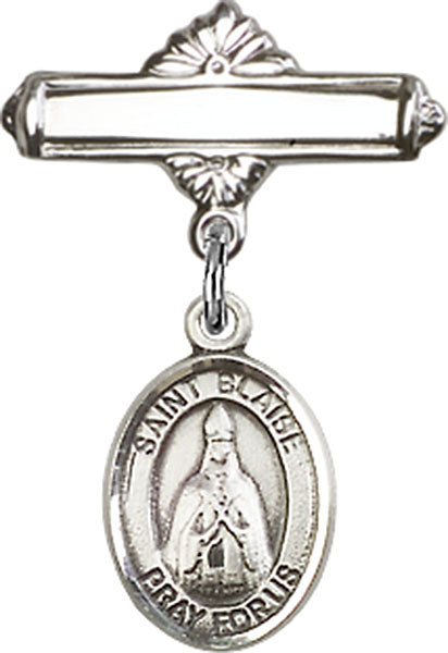 St. Blaise Charm and Polished Engravable Badge Pin