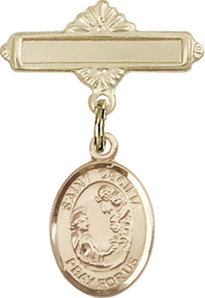 St. Cecilia Charm and Polished Engravable Badge Pin