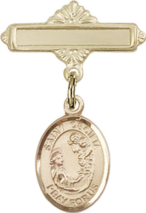 St. Cecilia Charm and Polished Engravable Badge Pin