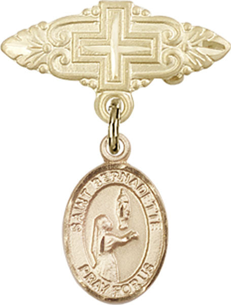 St. Bernadette Charm and Badge Pin with Cross