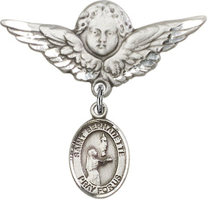 St. Bernadette Charm and Angel with Larger Wings Badge Pin