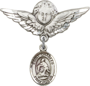 St. Charles Borromeo Charm and Angel with Larger Wings Badge Pin