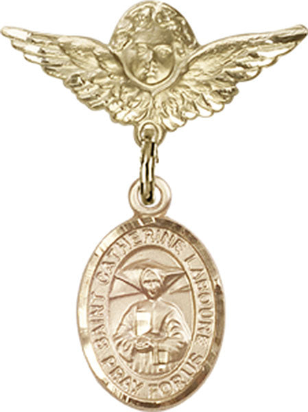 St. Catherine Laboure Charm and Angel with Smaller Wings Badge Pin