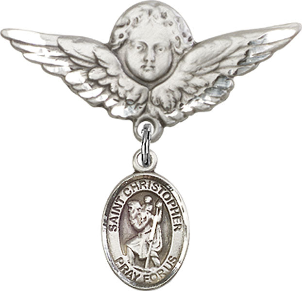 St. Christopher Charm and Angel with Larger Wings Badge Pin