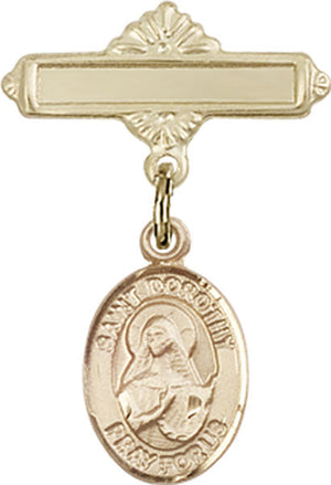 St. Dorothy Charm and Polished Engravable Badge Pin