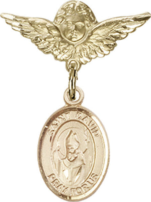 St. David of Wales Charm and Angel with Smaller Wings Badge Pin