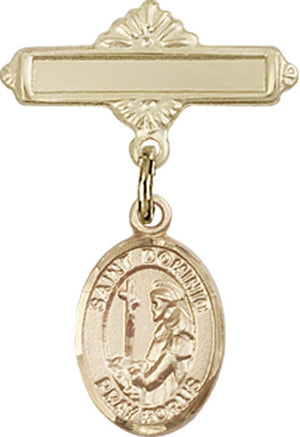 St. Dominic de Guzman Charm and Polished Engravable Badge Pin