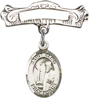 St. Elmo Charm and Arched Polished Engravable Badge Pin