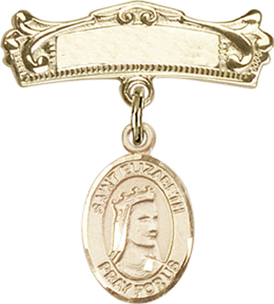 St. Elizabeth of Hungary Charm and Arched Polished Engravable Badge Pin