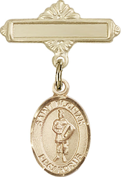 St. Florian Charm and Polished Engravable Badge Pin