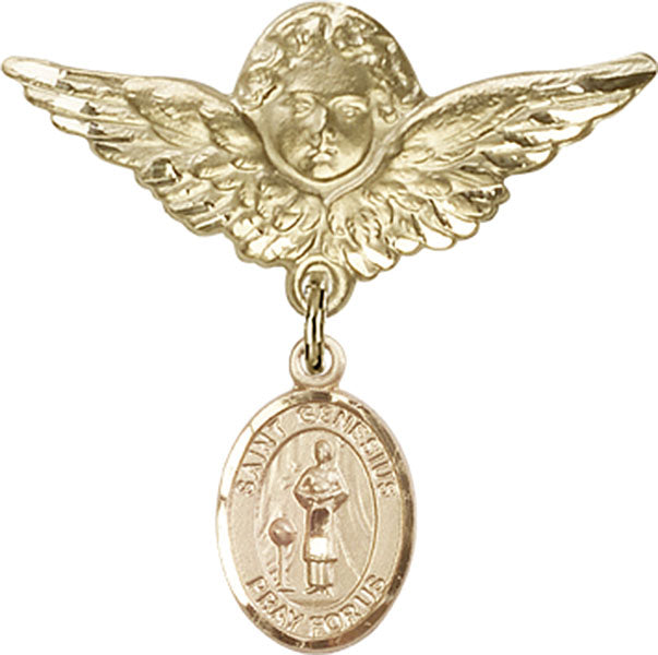 St. Genesius of Rome Charm and Angel with Larger Wings Badge Pin