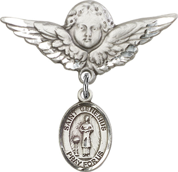 St. Genesius of Rome Charm and Angel with Larger Wings Badge Pin