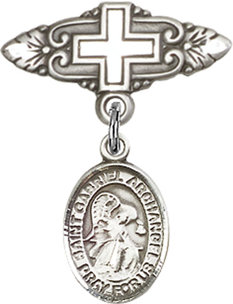 St. Gabriel the Archangel Charm and Badge Pin with Cross