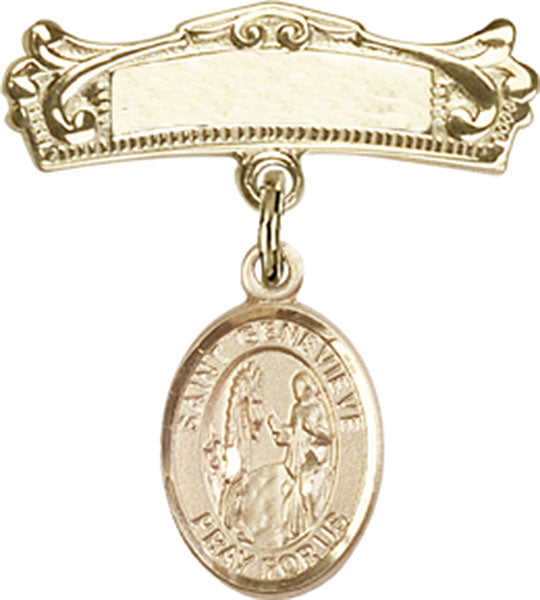 St. Genevieve Charm and Arched Polished Engravable Badge Pin