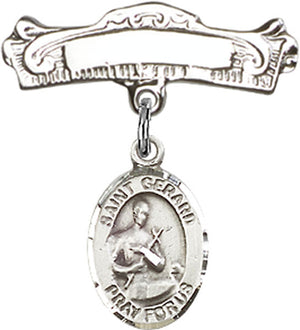 St. Gerard Charm and Arched Polished Engravable Badge Pin