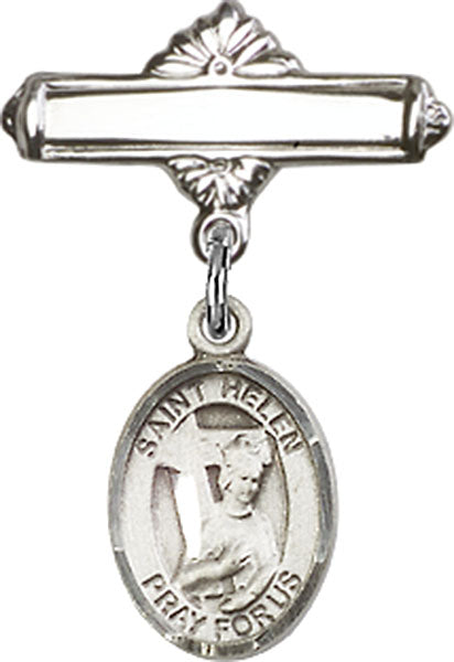 St. Helen Charm and Polished Engravable Badge Pin