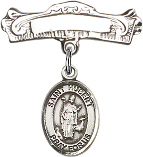 St. Hubert of Liege Charm and Arched Polished Engravable Badge Pin