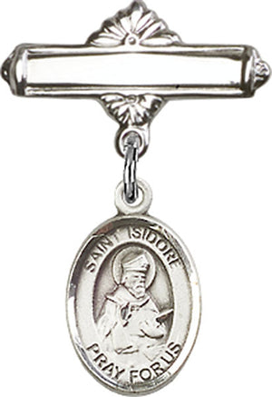 St. Isidore of Seville Charm and Polished Engravable Badge Pin