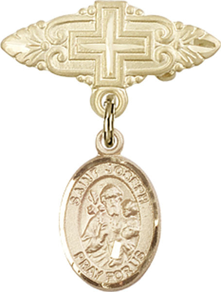 St. Joseph Charm and Badge Pin with Cross