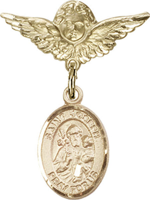 St. Joseph Charm and Angel with Smaller Wings Badge Pin