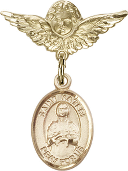 St. Kateri Charm and Angel with Smaller Wings Badge Pin