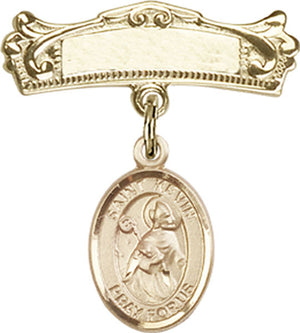 St. Kevin Charm and Arched Polished Engravable Badge Pin