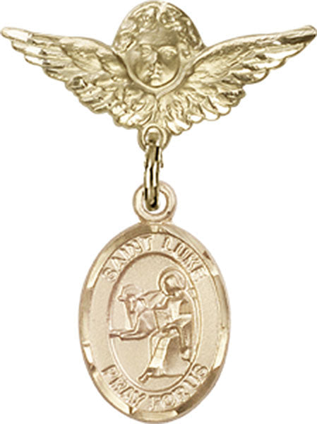 St. Luke the Apostle Charm and Angel with Smaller Wings Badge Pin