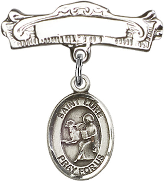 St. Luke the Apostle Charm and Arched Polished Engravable Badge Pin