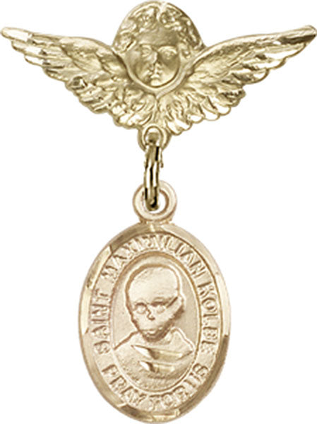 St. Maximilian Kolbe Charm and Angel with Smaller Wings Badge Pin