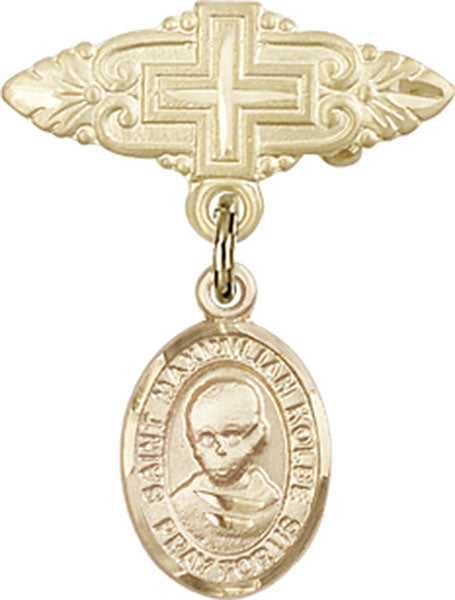 St. Maximilian Kolbe Charm and Badge Pin with Cross