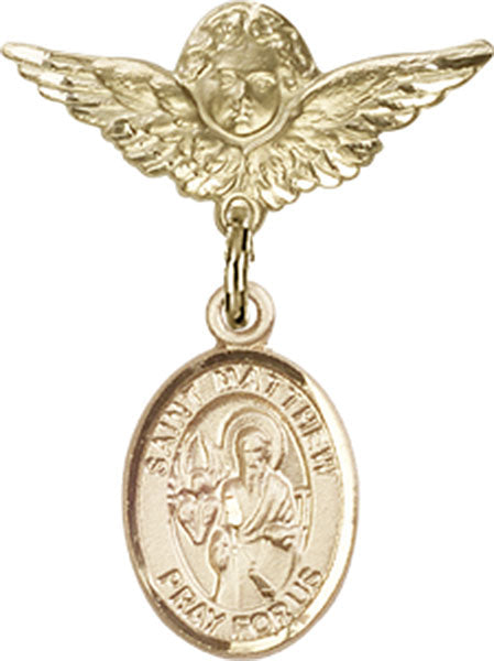 St. Matthew the Apostle Charm and Angel with Smaller Wings Badge Pin