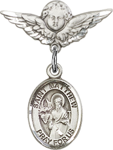 St. Matthew the Apostle Charm and Angel with Smaller Wings Badge Pin