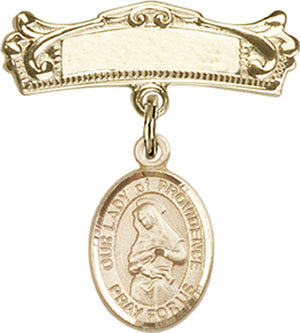 Our Lady of Providence Charm and Arched Polished Engravable Badge Pin