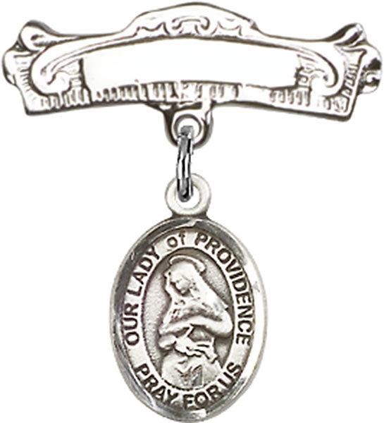 Our Lady of Providence Charm and Arched Polished Engravable Badge Pin