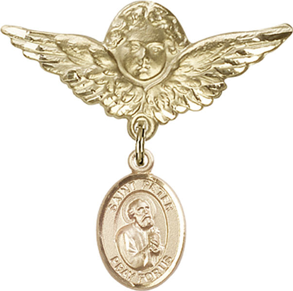 St. Peter the Apostle Charm and Angel with Larger Wings Badge Pin