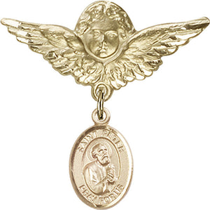 St. Peter the Apostle Charm and Angel with Larger Wings Badge Pin