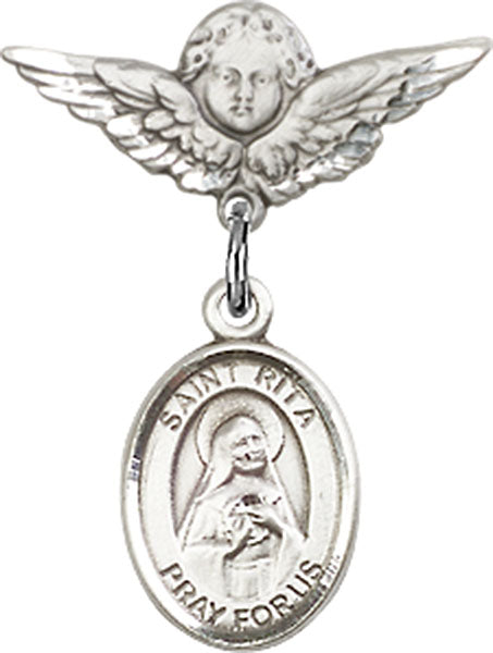 St. Rita of Cascia Charm and Angel with Smaller Wings Badge Pin