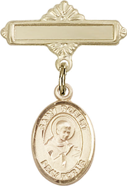 St. Robert Bellarmine Charm and Polished Engravable Badge Pin